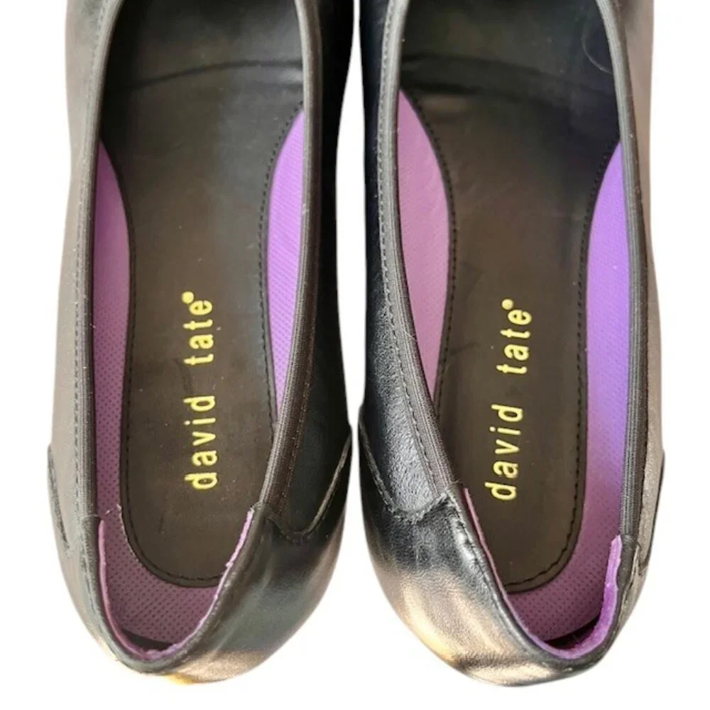 David Tate Simona Block Heel Leather Pumps - Black - 10 Wide